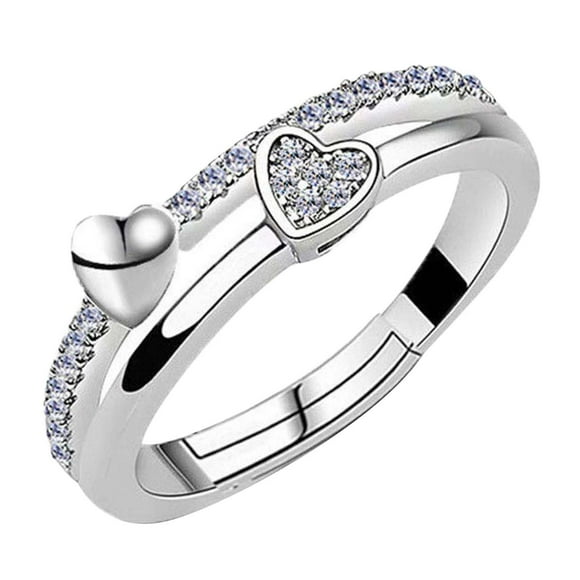 TopLLC Rings Heart To Heart Ring, Open Ring Female Fashion Inlaid Zirconium Ring Ladies Jewelry Gift For Friend. the ring