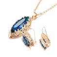 thumbnail image 2 of rygai 1 Set Necklace Earrings Set Vintage Elegant Hollow Oval Pendant Adjustable Bright Luster Decorative Gift Bride Faux Gemstone Dangle Necklace Earrings Set for Party,Blue, 2 of 8