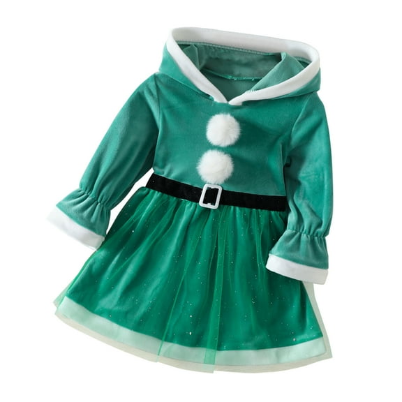 Elainilye Fashion Girls Dresses Long Sleeve Patchwork Hooded Children's Dress Christmas Dress, Sizes 1-6Y,Green