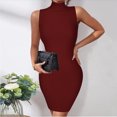 thumbnail image 2 of Fesfesfes Women Dress Casual Slim Fit Solid Color Turtleneck Sleeveless Hip Dress Clothes Sale, 2 of 8
