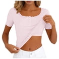 thumbnail image 6 of QGJZVUNL Womens Summer Tank Tops with Built In Bras Casual Short Sleeve Ribbed Knit Shirts Size M, 6 of 7