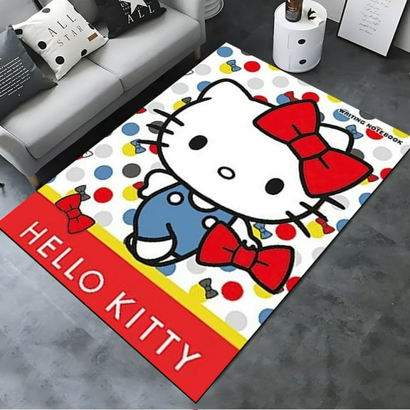 FUBUKED Hello Cat Ki tty Rug Ultra Soft Cartoon Rugs for Bedroom Bathroom Home Living Room Cute Theme Doormat Crystal Velvet Carpets Floor Sofa Mat