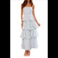 thumbnail image 1 of Vestido de Verano Sin Tirantes para Mujer, con Volantes, , Liso, Espalda Descubierta, Fruncido, Elegante, Fluido, para Playa. Azul S, 1 of 10