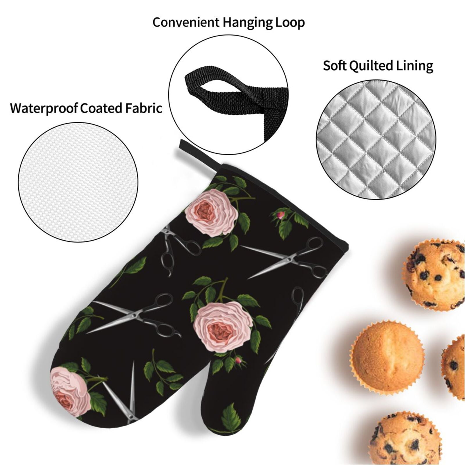 Roses Scissors Salon 4Pcs Oven Mitts and Pot Holders Sets Oven Kitchen Gloves Hot Pads for Cooking BBQ Baking Grilling