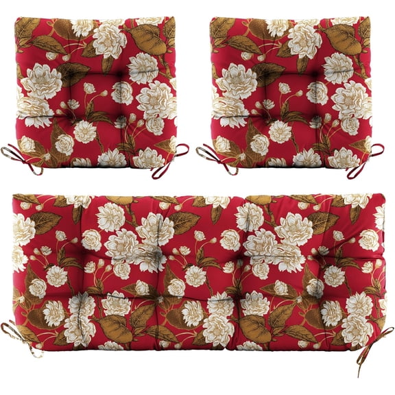 3 Pieces Outdoor Chair Cushions Set–Waterproof Tufted Cushions with Ties for Patio coversation, Loveseat & , 44"x19"x5" UV-Resistant & Fade-Proof with Premium Polyester Filled,Floral