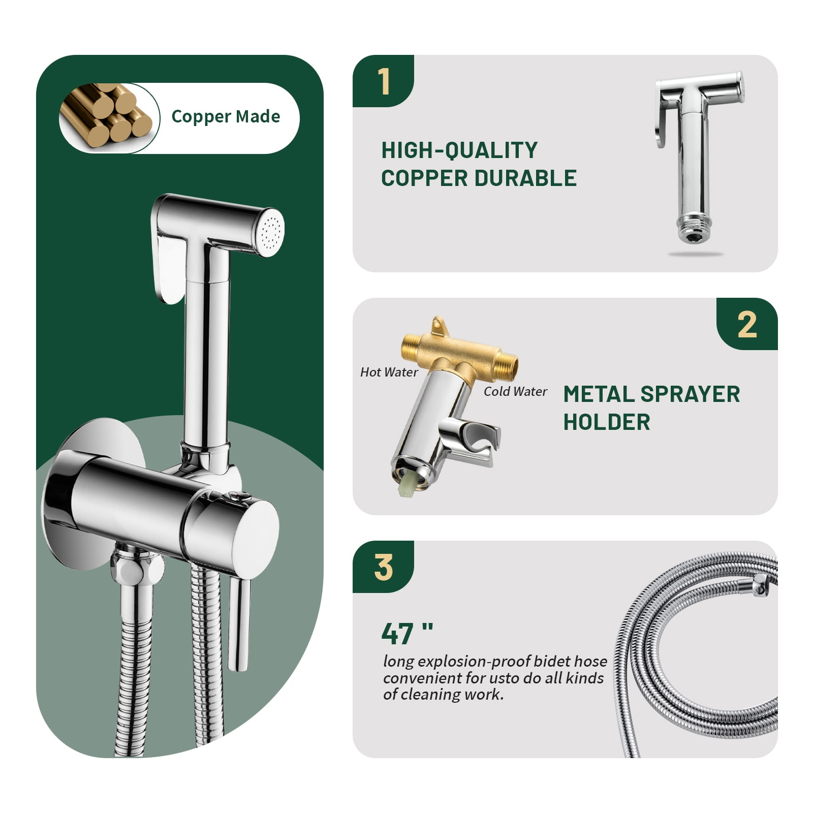 Cobbe Wall Mounted Adjustable Temperature Handheld Bidet Sprayer for Toilet Bathroom Toilet Bidet Attachment for Wash Chrome