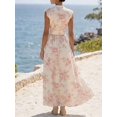 thumbnail image 6 of Pale Yellow Floral Print V-Neck Lace Trim Maxi Dress For Vacation, 6 of 30