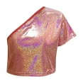 thumbnail image 4 of Qingpeng Toddler Girls One Shoulder Sequins Dance Crop Tops Jazz Hip Hop Stage Performance Tank Vest Dancewear, 4 of 4