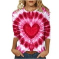 thumbnail image 2 of Ounisa T-Shirts de Saint-Valentin à Manches 3/4 Col Rond Imprimé Cœur pour Femmes, 2 of 5