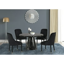 Luxury 5Pc Round Dining Set Faux Marble Table Gold Accent Velvet Chairs Black