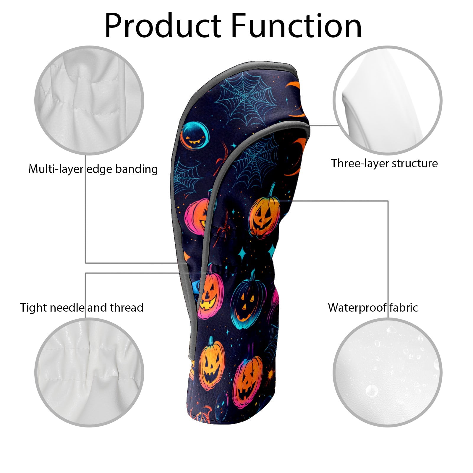 Golf Club Covers PU Leather Waterproof Head Covers for Fairway Woods Hybrids Cute Halloween Pumpkin