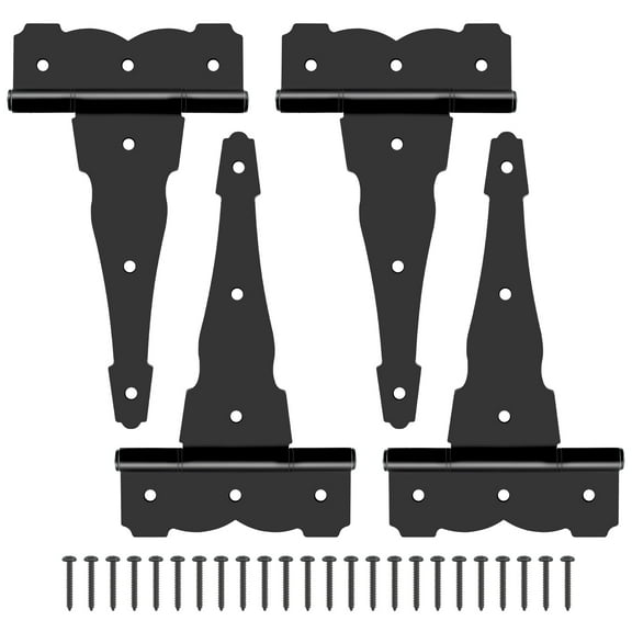 WellMade 8 in Heavy Duty Decorative T Strap Hinge Rustproof Iron Black Gate Hinge,Tee Hinges (4 Pack)