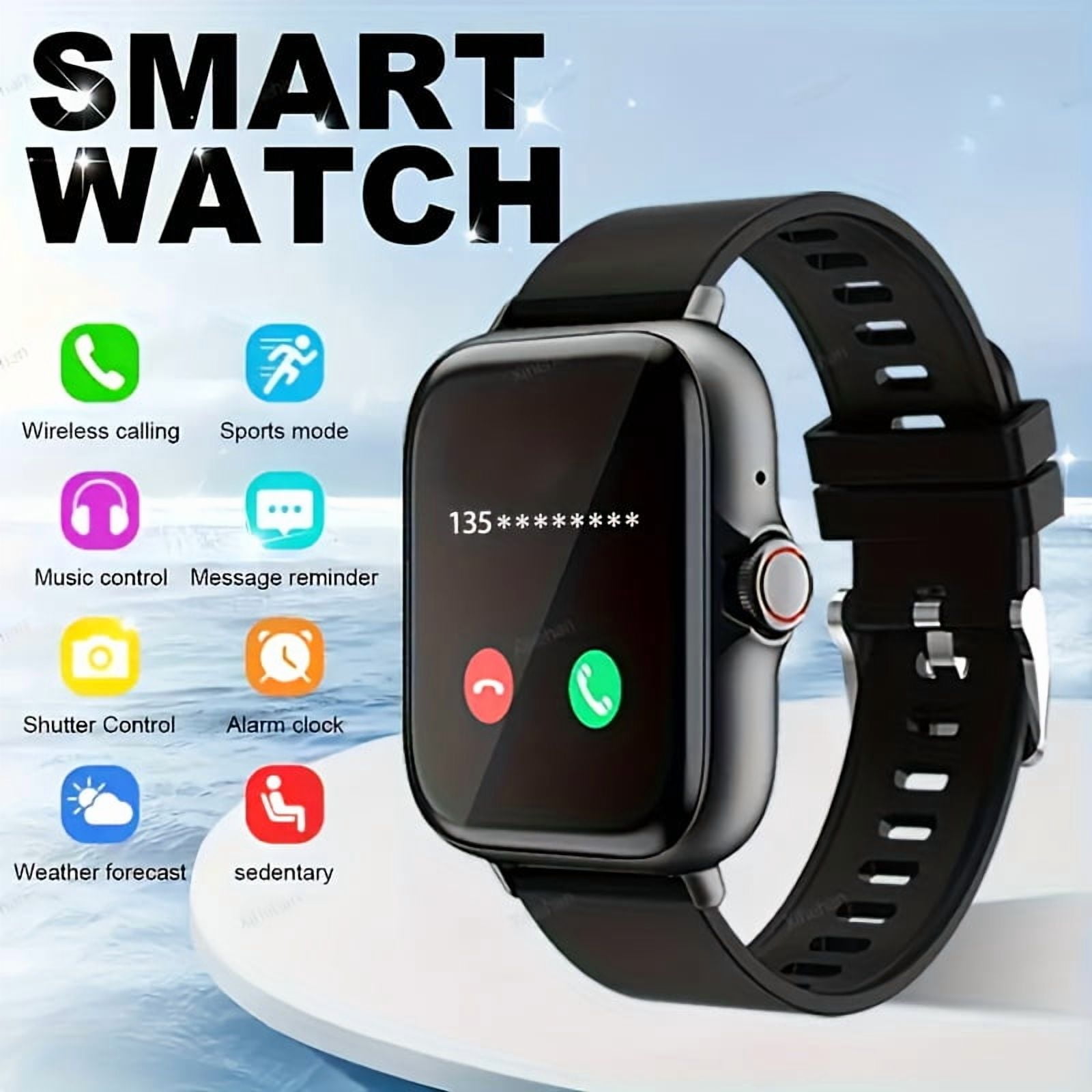 Unisex Sports Smartwatch with 1.83" HD Display, 24H Health & Sleep Tracking, Multi-Sport Modes, Wireless 5.3, Wireless Music/Phone, Remote Camera, App Alerts, USB Rechargeable (Black & Beige)