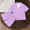 thumbnail image 5 of WRKEKC Girls Summer Outfits Printed Turndown Neck Short Sleeve Top and Shorts Pajama Set for 3-14 Years, 5 of 7