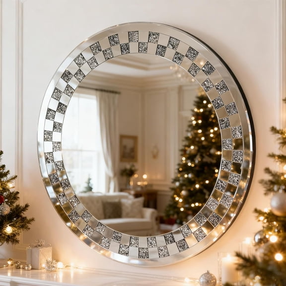 ARICOEASY 27" Round  Wall Mirror for Home Decoration Silver Vanity Makeup Mirror