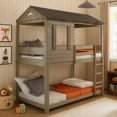thumbnail image 6 of Benjara Twin Size Wooden Bunk Bed with House Design- Brown, 6 of 7