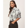 thumbnail image 4 of Moomaya Women's Printed Collared Shirt Top, Bishop Sleeves Poly Crepe Tunic, 4 of 8