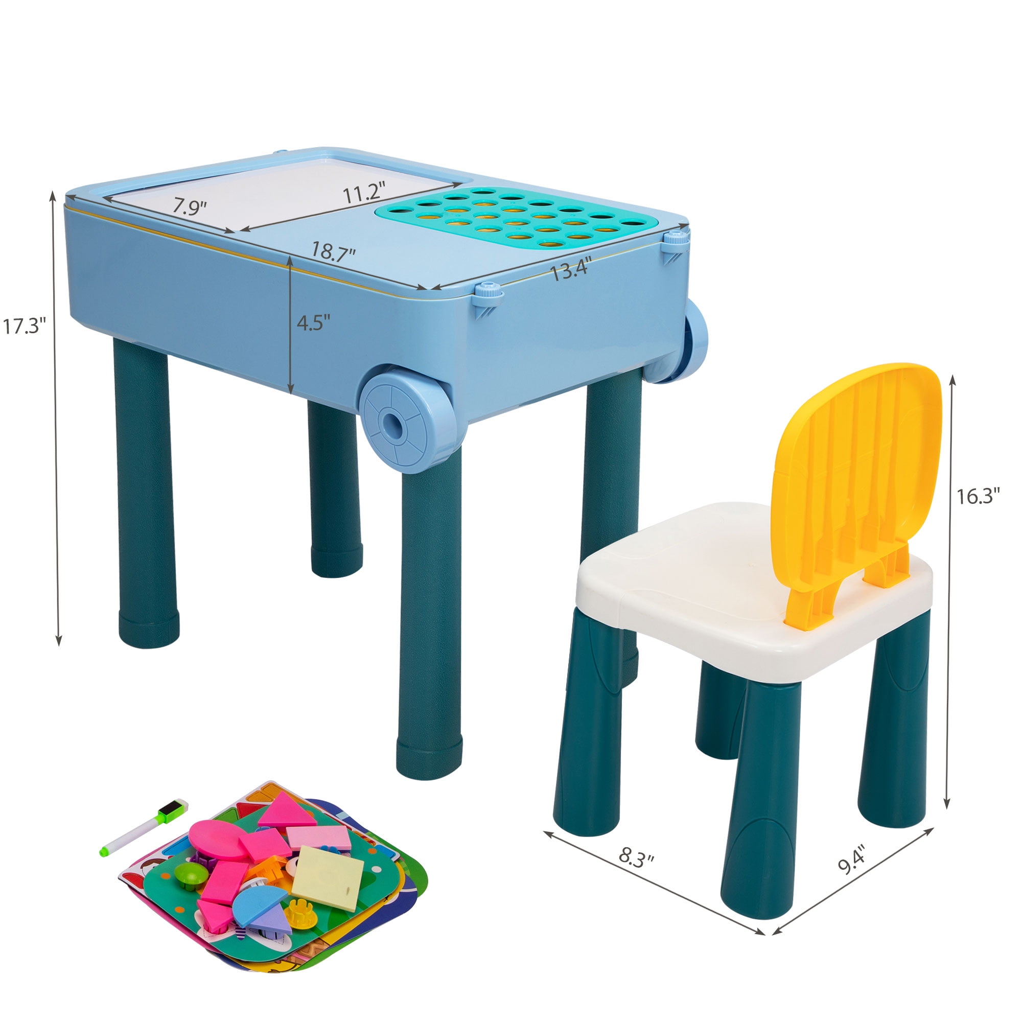 Lowestbest Kids Multi Activity Table Set, Toddler Building Blocks Table with Chair, Blue Lowestbest Kids Multi Activity Table Set, Toddler Building Blocks Table with Chair, Blue