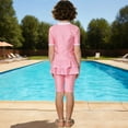 thumbnail image 4 of Agkizg Girls Two Piece Swimsuit Set Rashes Guard Hawaiian Stripe Short Sleeve Top and Knee Length Skort for Kids, 4 of 4