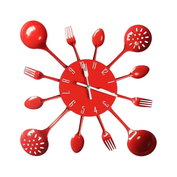 Cubiertos Cocina Injueey reloj de pared 3D metal rojo