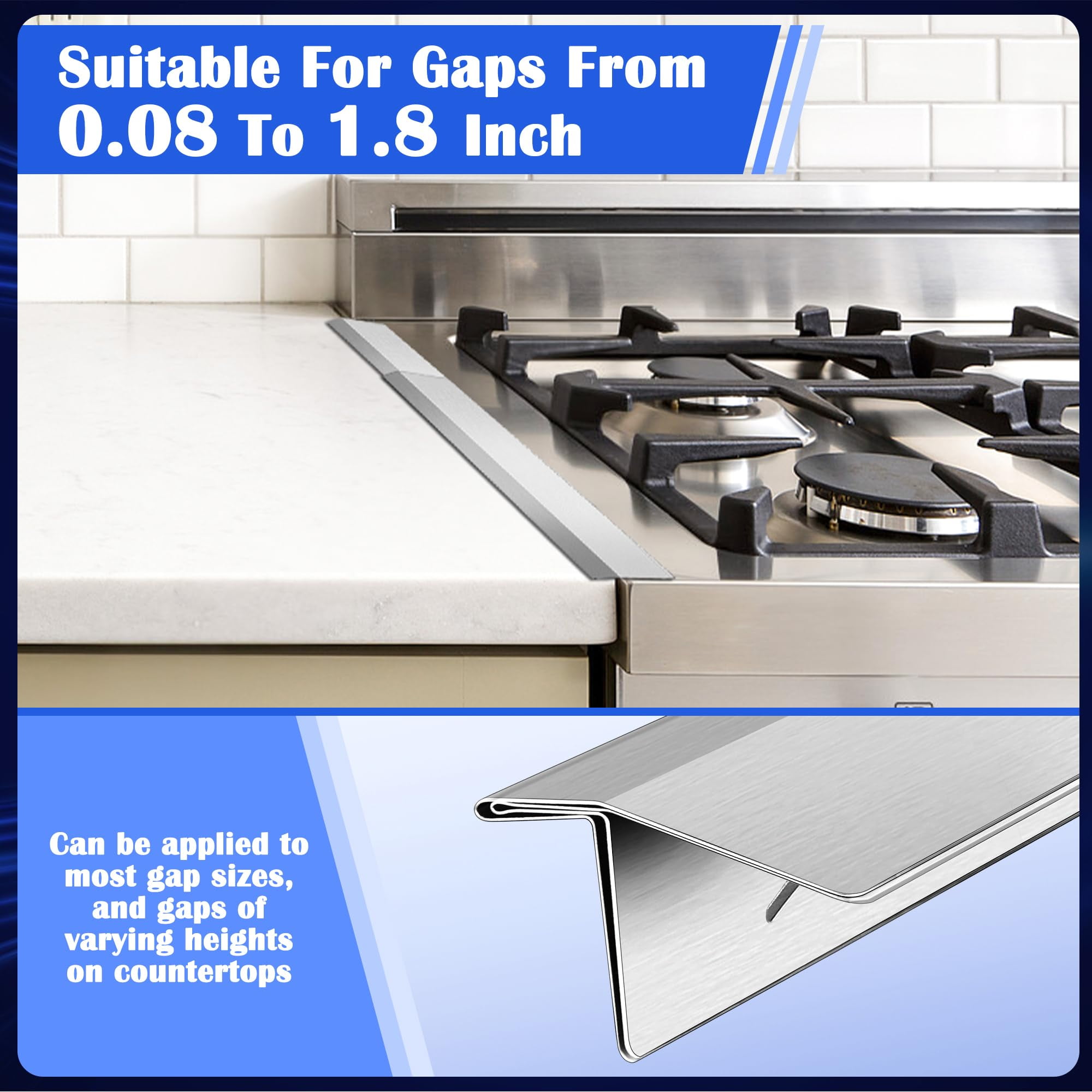 2 Pack T Shaped Stove Gap Covers Stainless Steel For Kitchen Between Stove and Counter Edge Filler Length 13.8" to 27.6" Include Clean Cloth and Sponge