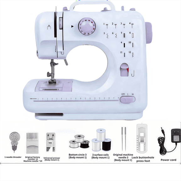 Mini sewing machine, built-in 12-needle multi-function pedal automatic sewing machine, suitable for beginners, send wife/mother/friend Valentine's Day gift