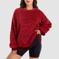 thumbnail image 2 of WREESH Womens Oversized Sweatshirts Solid Fuzzy Fleece Pullover Long Sleeve Crewneck Furry Blouses Winter Thicken Warm Coat Tops Red, 2 of 5