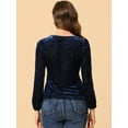 thumbnail image 4 of Blusa de manga abullonada larga de terciopelo con estampado de puntos para mujer Azul-Floral M, 4 of 5