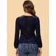 thumbnail image 4 of Blusa de manga abullonada larga de terciopelo con estampado de puntos para mujer Azul-Floral M, 4 of 5
