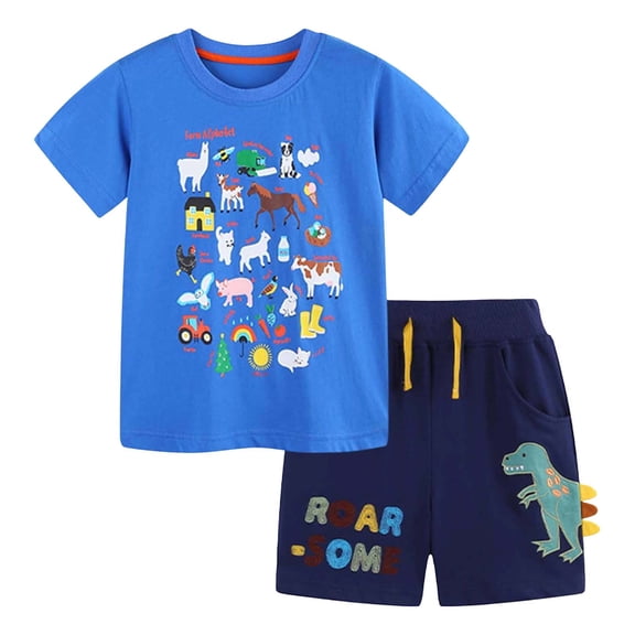 Toddler Boy Outfits Dinosaur Print Short Sleeve Crew Neck T-Shirt Top And Shorts 2 Piece Outdoor Wear Baby Boys' Clothing Sets Size 12-24 Months