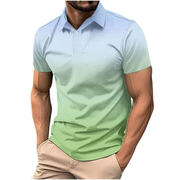 Blusa y camisa de manga corta con cuello vuelto para hombre, informal, lisa, de manga corta, con botones y cuello vuelto.