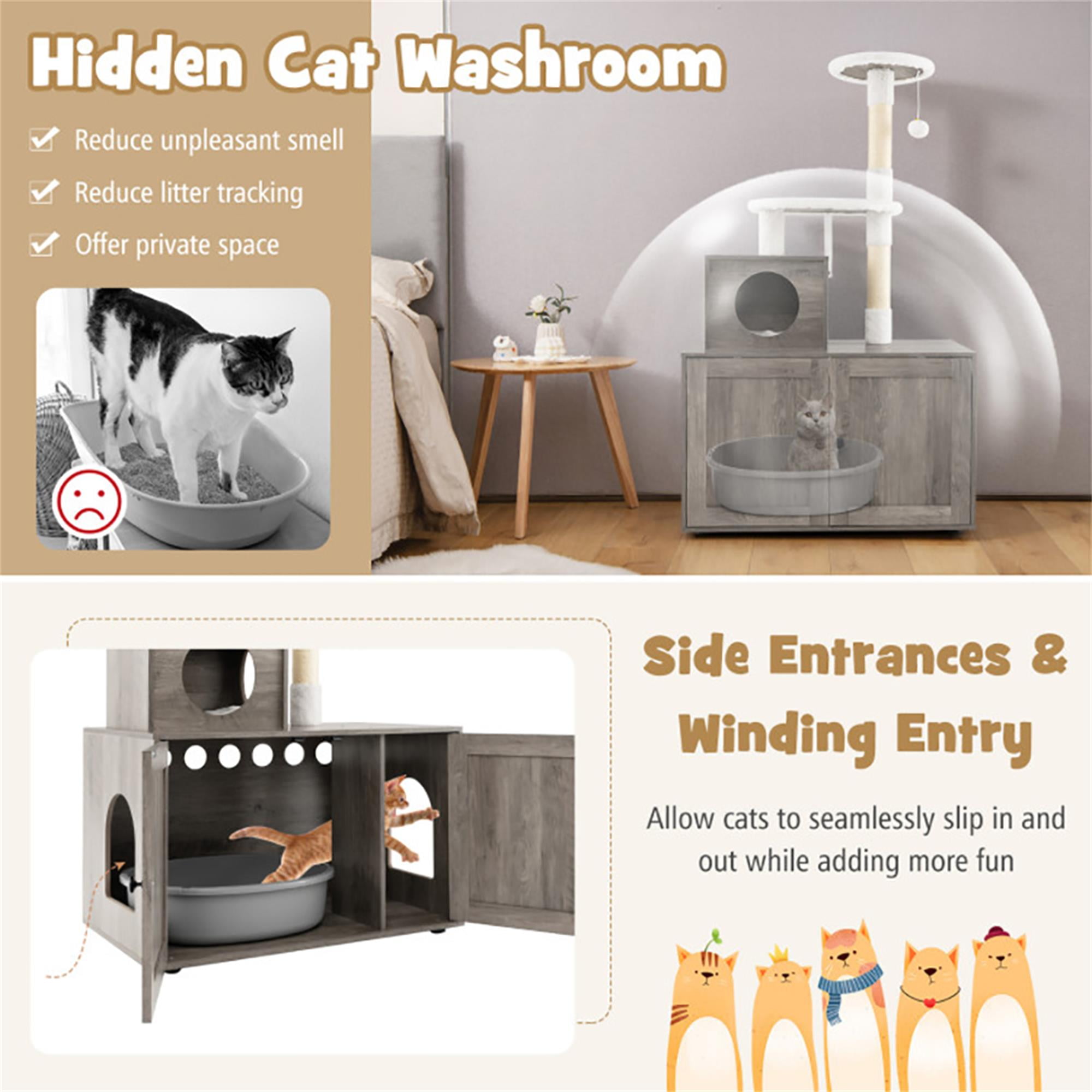 Pefilos 52" Cat Tree with Wood Litter Box Enclosure, All-in-one Indoor Cat Furniture with Large Platform and Condo, Modern Style Cat Tower, Gray Pefilos 52" Cat Tree with Wood Litter Box Enclosure, All-in-one Indoor Cat Furniture with Large Platform and Condo, Modern Style Cat Tower, Gray