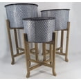 thumbnail image 1 of Set Of 3 Metal Pots On Wood Stands Planters, 1 of 1