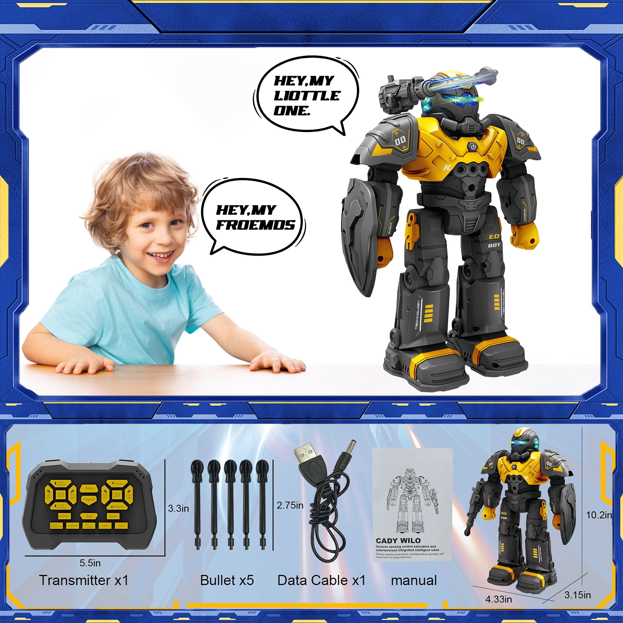 JUGAAD LIFE RC Robot Toys for Kids, Smart Remote Control Robot with Talking, Singing, Dancing, Programmable Interactive Gesture Sensing, Gifts for Boys Girls Age 3 4 5 6 7 8-12 Years Old (Yellow)
