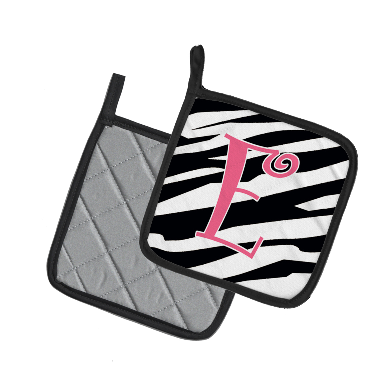 Carolines Treasures CJ1037-EPTHD Letter E Initial Zebra Stripe and Pink Pair of Pot Holders, 7.5HX7.5W, multicolor