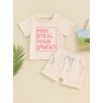 thumbnail image 3 of Yunliwuli Toddler Girls Summer Shorts Sets Short Sleeve Letter Print Tops Solid Color Shorts Sets, 3 of 10