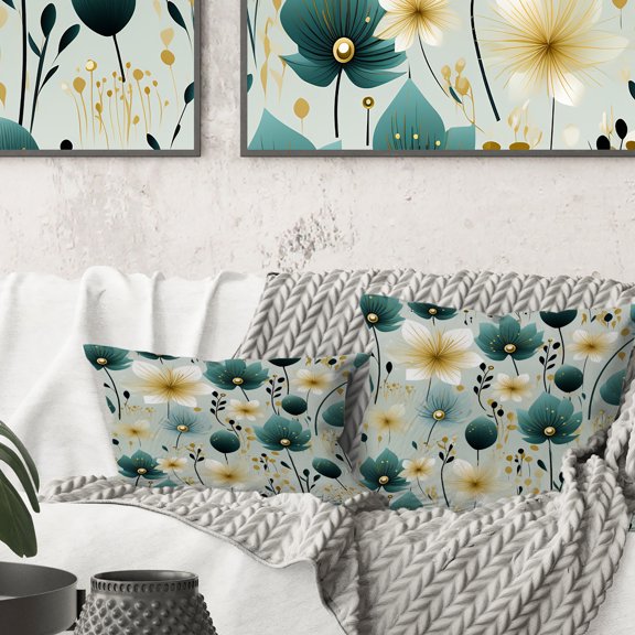 Designart "Teal Ivory Seabreeze Florals I" Floral Printed Throw Pillow
