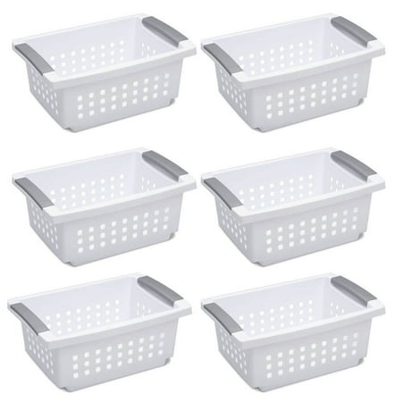 Sterilite Medium Sized White Stackable Storage & Organization Basket, 6