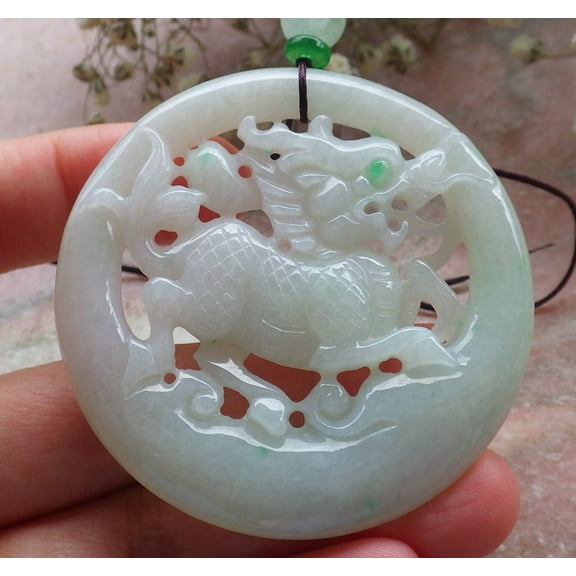 Certified Green Burma 100% Natural A Jade jadeite pendant Dragon Kai Lun Necklace 591459 TN