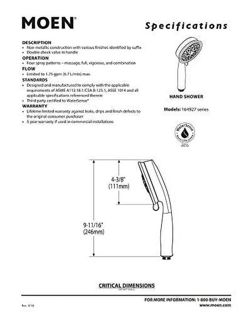 110×2 Moen Oil Rubbed Bronze Replacement 4-Function Eco
