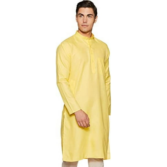 Devyom Men's Khadi Cotton Kurta (Yellow, 40)