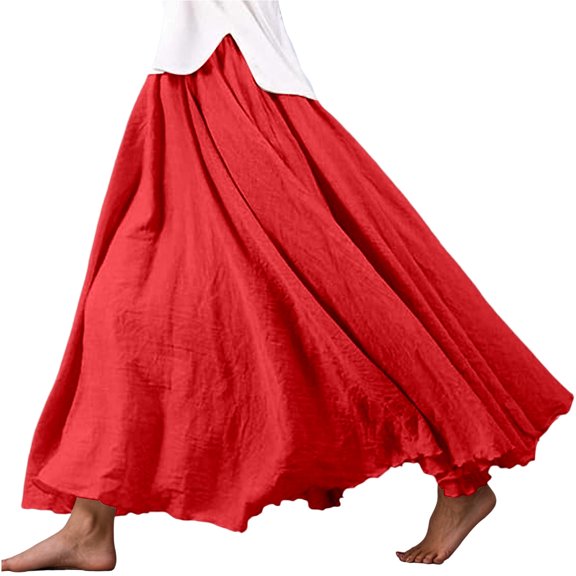 ibiyuan Womens Plus Size Maxi Skirts Elastic High Waist Boho Floral Maxi Skirts Pleated A-Line Long Skirt with Pockets