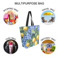 thumbnail image 7 of FORMRS Womens Canvas Tote Bag with Zipper Inner Pocket Shoulder Handbag, Green Lemon Plaid, 7 of 7