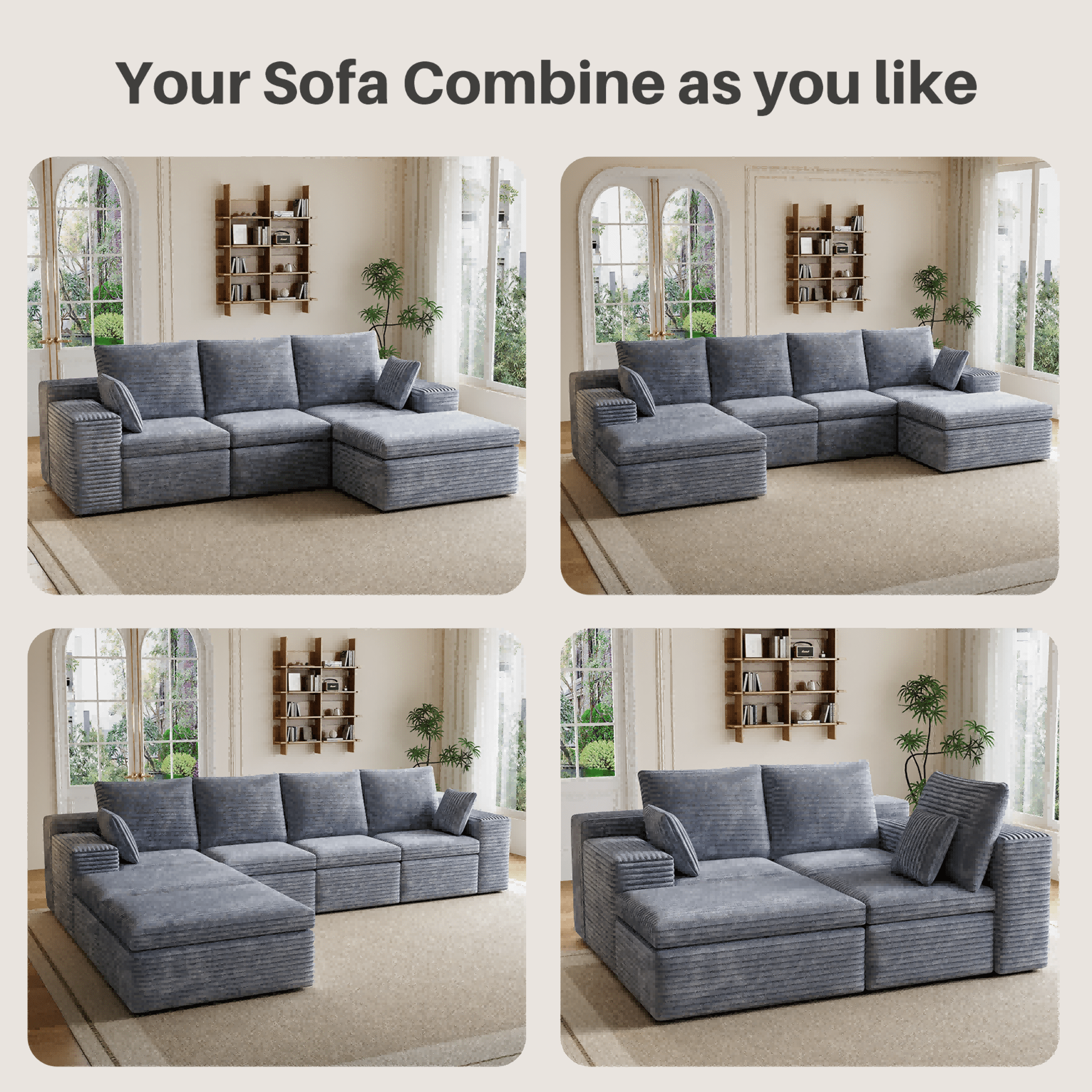107" Modular Cloud Sectional Sofa Couches, Modern 3 Seat L-Shape Couch with Ottoman and 2 Pillows, Memory Foam Sofa for Living Room Apartment, No Assembly,Gray 107" Modular Cloud Sectional Sofa Couches, Modern 3 Seat L-Shape Couch with Ottoman and 2 Pillows, Memory Foam Sofa for Living Room Apartment, No Assembly,Gray - Image 3