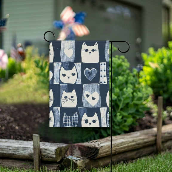 Yayeee Garden Flag 12" x 18" Double Sided Outdoor Yard Lawn Holiday Decorations, Blue Cats and Hearts