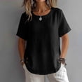 thumbnail image 5 of Tqcoqu Women's Cotton Linen Short Sleeve Tops,Crew Neck Side Button Shirts Casual Loose Fit T-Shirt,Black Women's S-XXL, 5 of 8