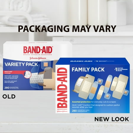 Band-Aid Brand Adhesive Bandage Family Variety Pack, Assorted Sizes, 280