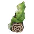 thumbnail image 6 of Romantic Frog Couple Sitting On Log Bench Holding Welcome Plank Sign Figurine, 6 of 9