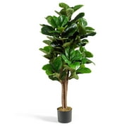 Gymax 4Ft Fiddle Leaf Fig Tree Artificial Greenery Plant Home Office Decoration