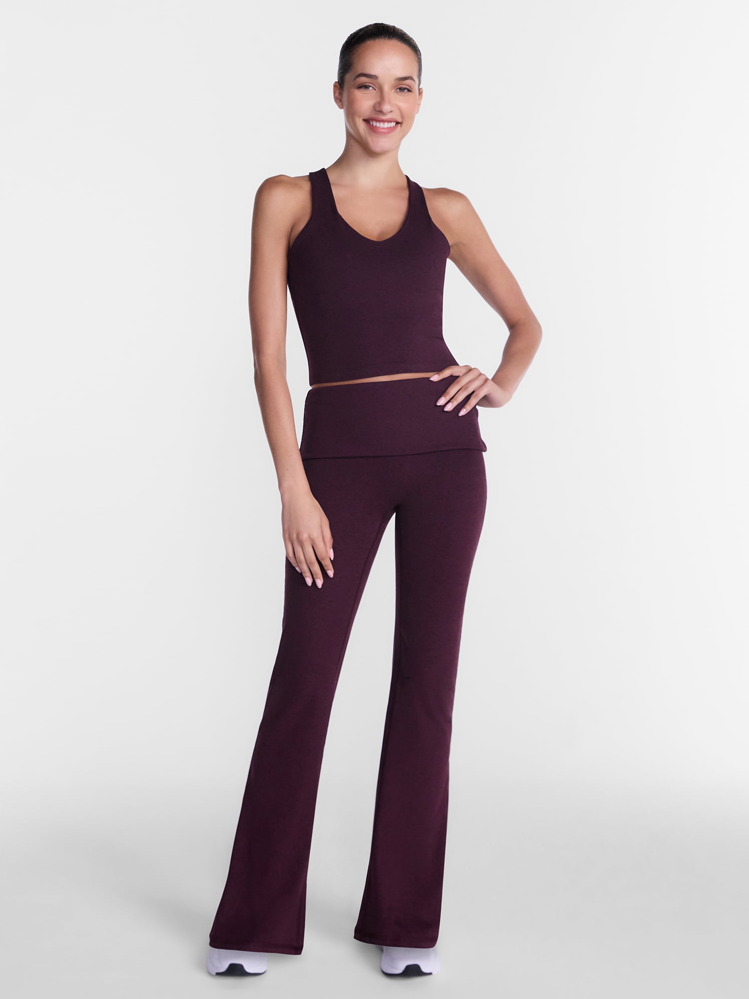 Athletic Works Women's ButterCore Flare Leggings with Fold Over Waist, 31" Inseam, Sizes XS-XXL